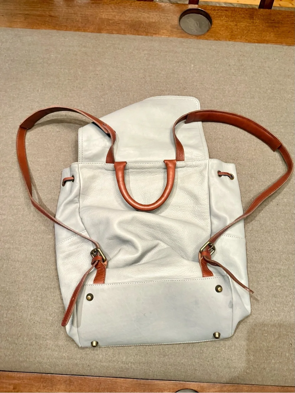Sundance Leather Backpack in Light Gray with Tan Accents